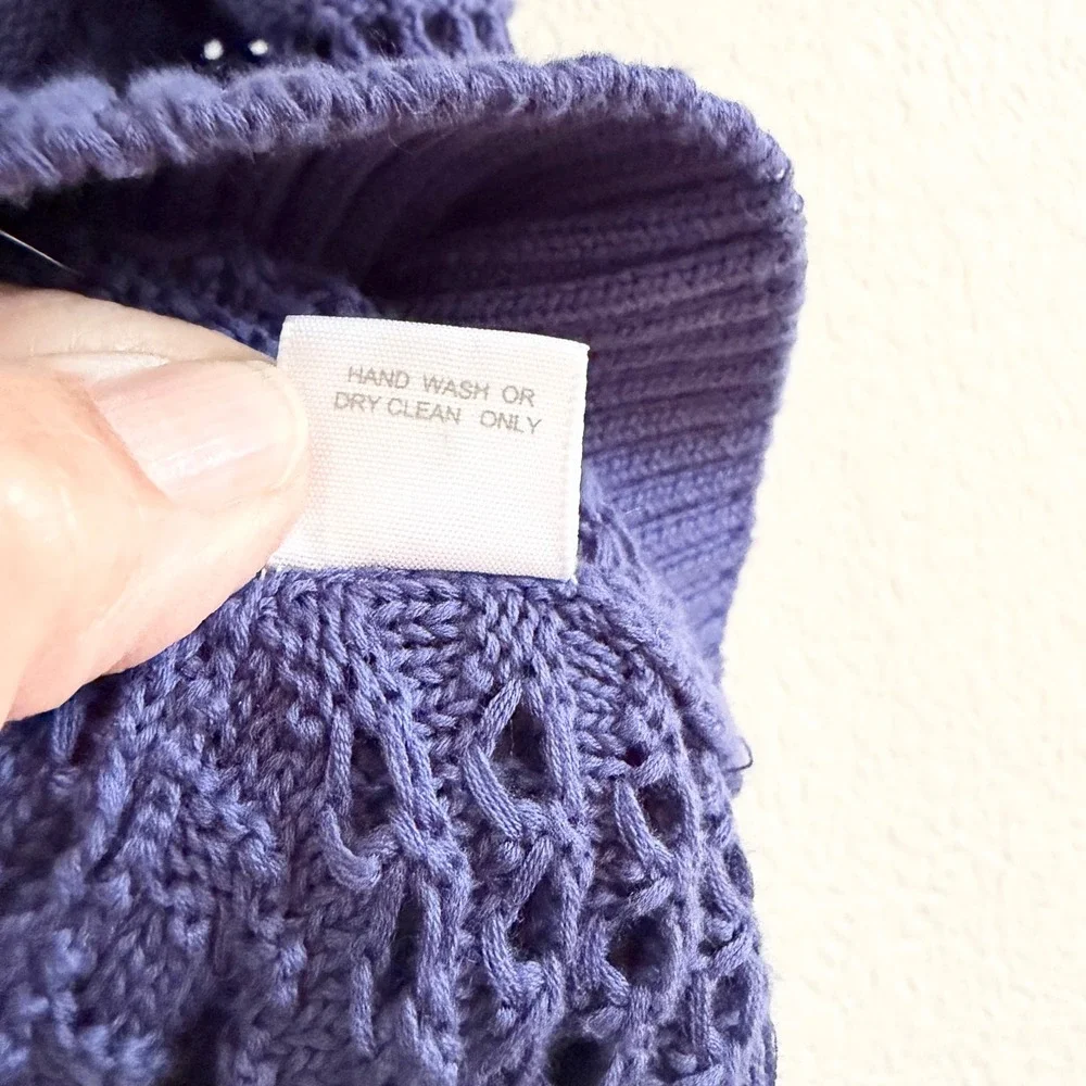 Kokun‎ Womens Blue 100% Cotton Open Knit Crochet Hoodie Sweater Small Periwinkle